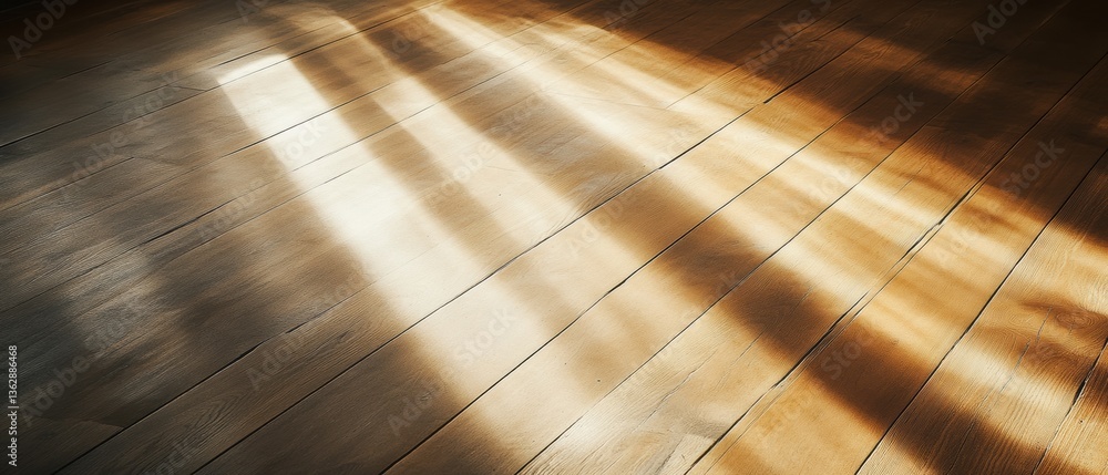 Aufkleber minimalist workspace illumination warm oak flooring with dynamic sunlight patterns - productivity de