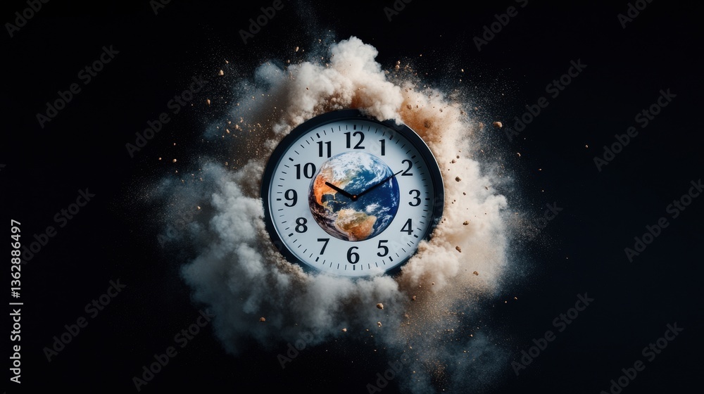 Leinwandbilder Cosmic Time Odyssey Dynamic Earth Clock Visualizing Global Evolution, Climate Change Impact, and Temporal Transformation in High-Definition Conceptual Art