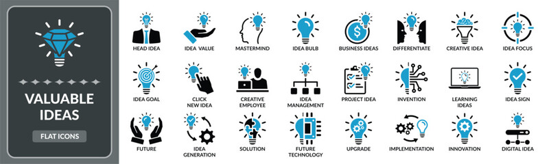 Valuable Ideas icon set. Set of Idea, Creativity, innovation EPS10 - Stock Vector