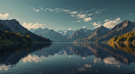 Naklejka premium mountain lake in the morning