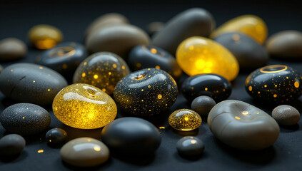 Mystical Glowing Stones with Golden Light – Fantasy Aesthetic
