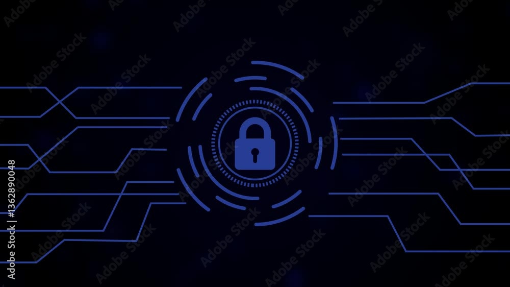 Poster wonderful digital security animation concept with a padlock icon animated