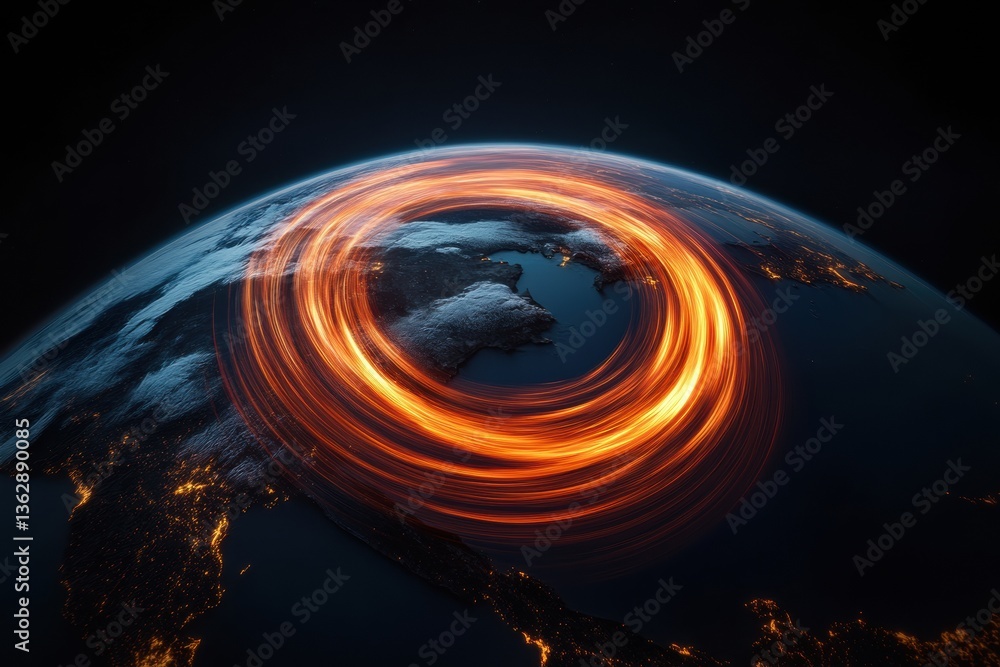 Poster Quantum Connectivity Revolution Dynamic Earth Network Visualization - Futuristic Global Data Flow and Digital Transformation Epicenter in 8K Hyper-Realistic