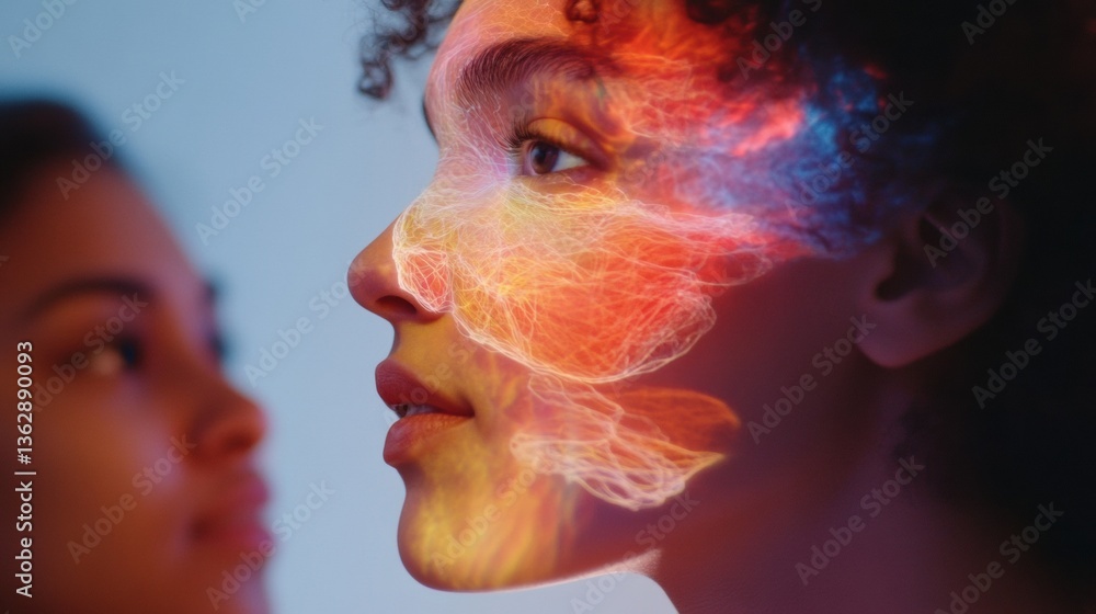 Poster neurographic metamorphosis emotive digital transformation visualizing personal evolution through lum