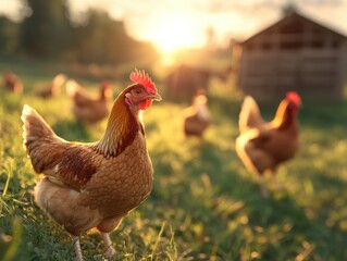 Fototapeta premium A serene organic farm where free-range chickens roam. Generative AI