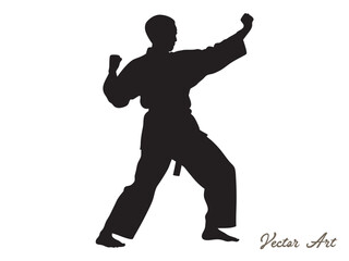 Karate fighter in kimono, vector silhouette illustration.