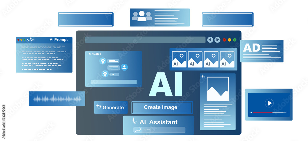Poster ai content generator. interaction with the ai assistant to solve some tasks more easily. image gener