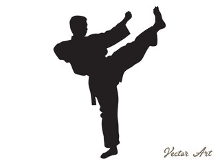 Karate fighter in kimono, vector silhouette illustration.