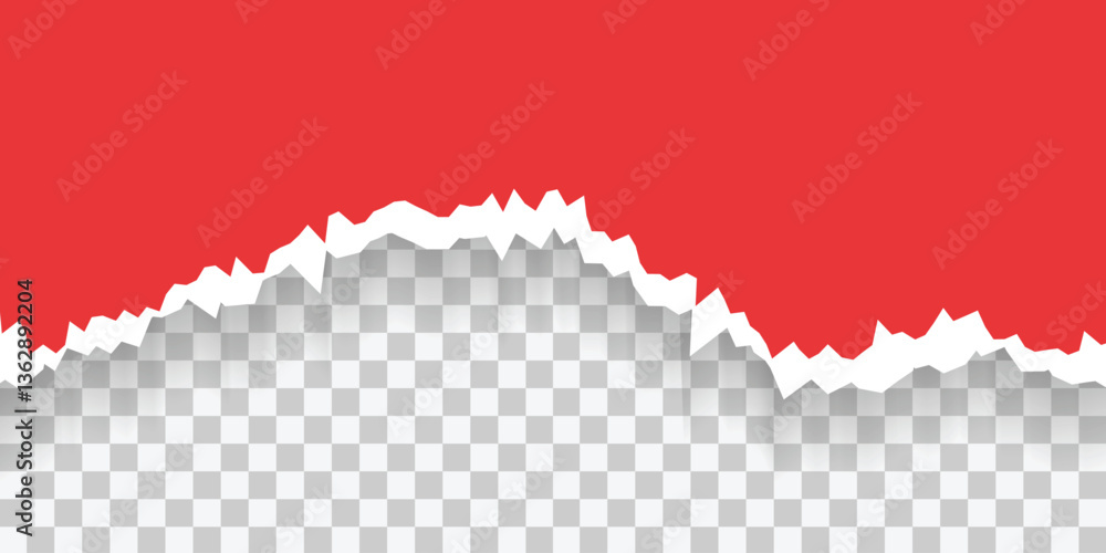 Poster red torn paper on transparent background
