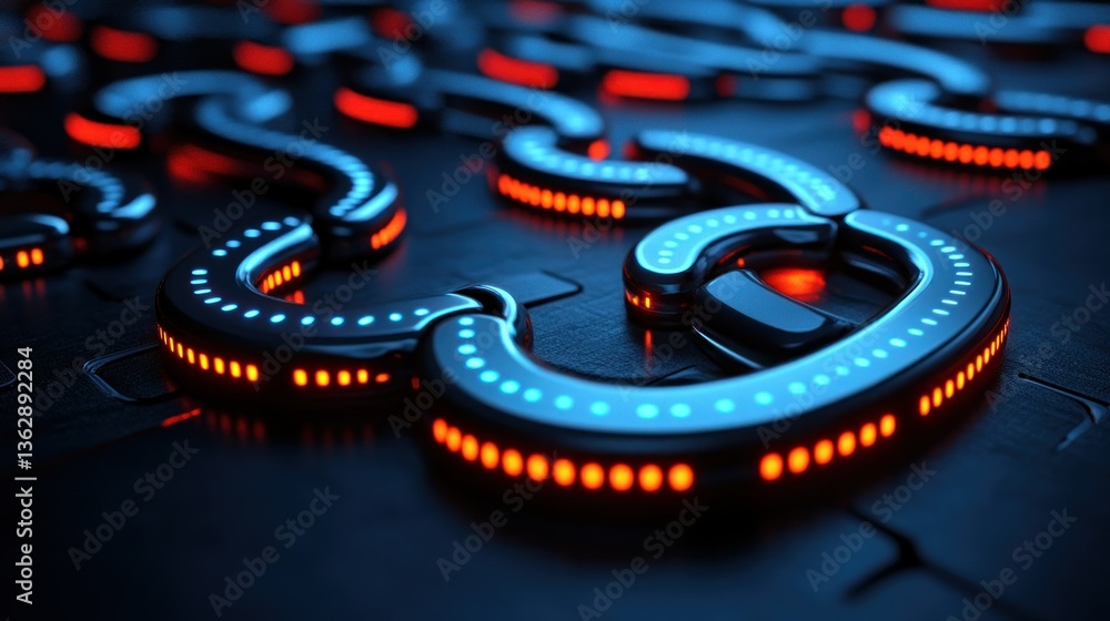 Poster abstract futuristic technology: interconnected network of glowing curves and lights