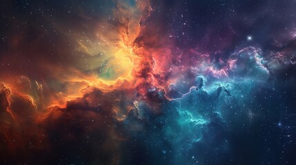 Fototapeta premium Mesmerizing blend of vibrant swirling nebulas in a cosmic panorama for futuristic concepts and science fiction themes