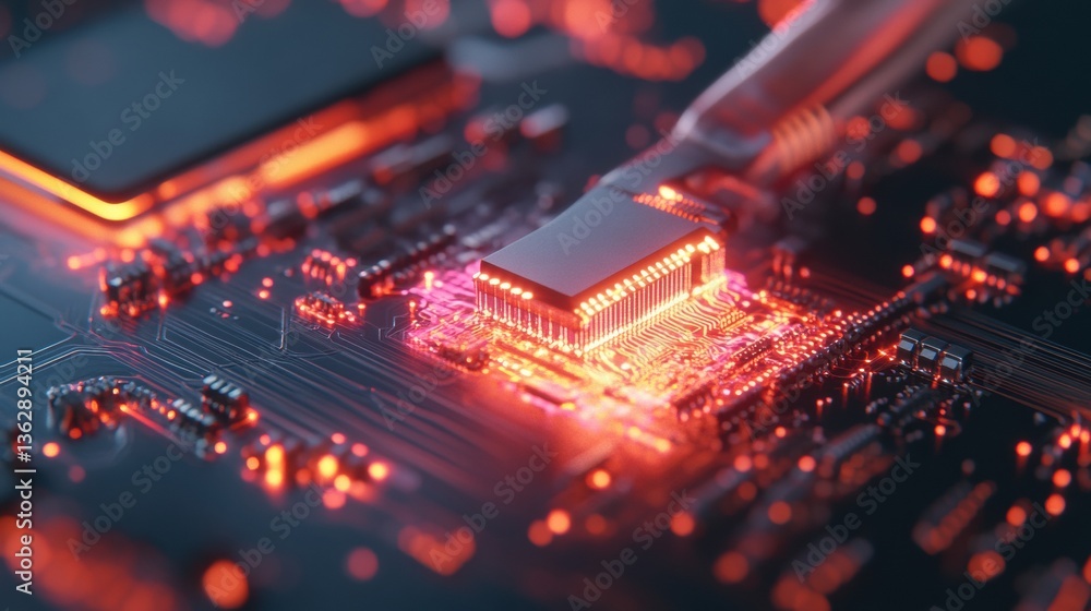 Poster Quantum Computing Revolution Luminescent Microchip Architecture Illuminating Technological Innovation - Next-Gen Digital Infrastructure Transformation