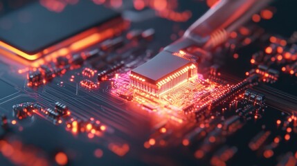 Obraz premium Quantum Computing Revolution Luminescent Microchip Architecture Illuminating Technological Innovation - Next-Gen Digital Infrastructure Transformation