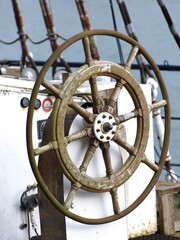 steering wheel of an old ship