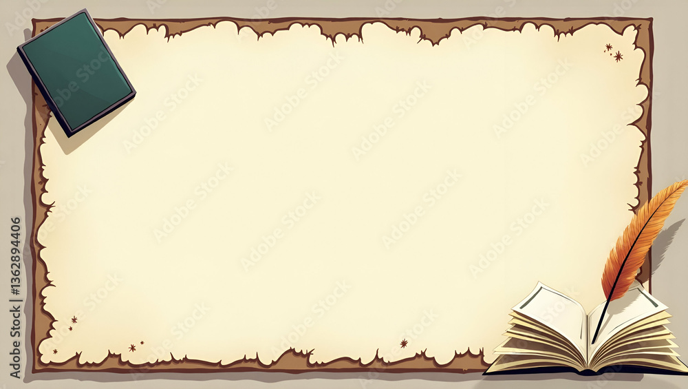 Poster international literacy day border frame with open book and quill pen copy space for text concept as 