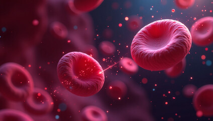 Futuristic 3D Illustration of Infected Red Blood Cells in a Microscopic View
