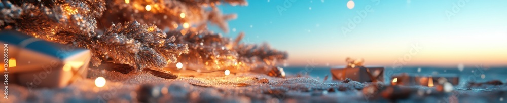 Aufkleber hygge twilight coastal glow warm bokeh winter seascape with soft illumination - tranquil escapism an
