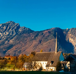 Church on a sunny summer evening at Bayerisch Gmain, Berchtesgaden, Bavaria, Germany