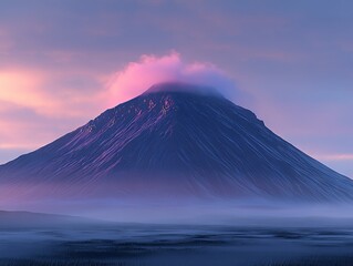 A Majestic Mountainscape at Dusk Bathed in Ethereal Purple Hues and Soft Light