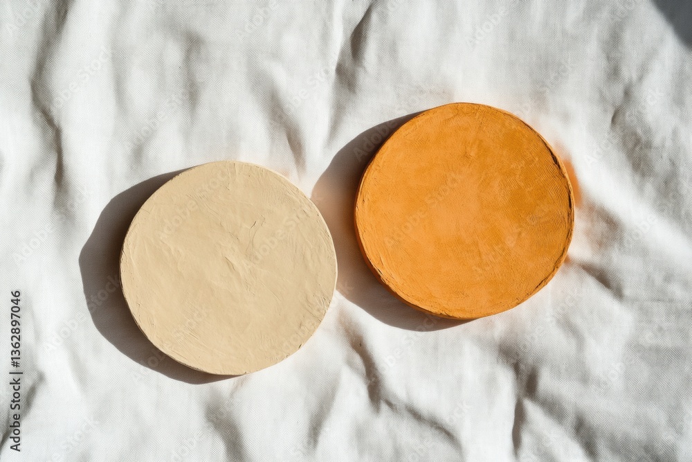 Poster minimalist geometric abstraction soft neutral circles on textured fabric - contemporary design eleme