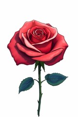 Fototapeta premium A hand-drawn color sketchnote of a classic rose with high-contrast low-key lighting, deep shadows, and a dramatic effect, utilizing vintage color combinations
