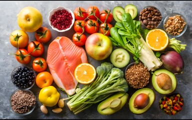 Heart-Shaped Bowl of Fresh Fruits and Vegetables – Healthy Food Concept, Colorful Superfoods in Heart Dish – Nutritious Diet and Wellness Stock Photo, ai generated healthy food concept