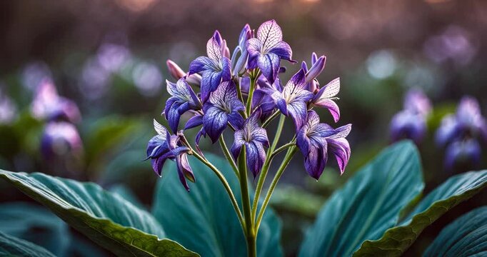 Calotropis procera is an eye-catching plant featuring vivid purple flowers and sturdy leaves, making it a dramatic and exotic enhancement to any garden or landscape.