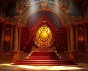 Obraz premium A grand stage illuminated by light with ornate golden decorations