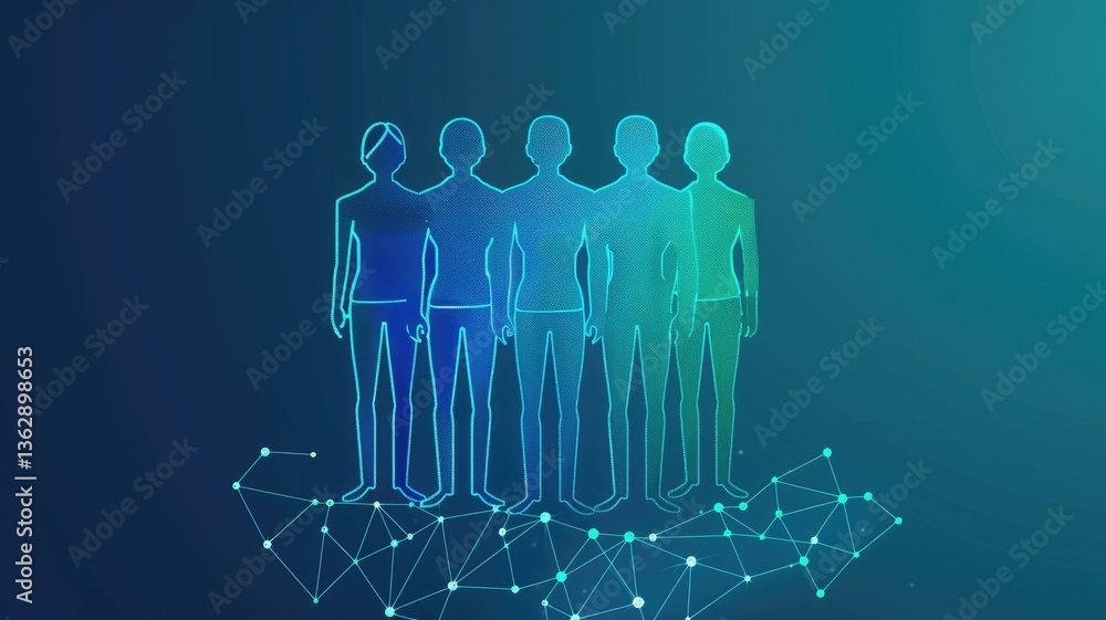 Poster human avatar gathering as group representation unity of people. minimal style icons in digital form 