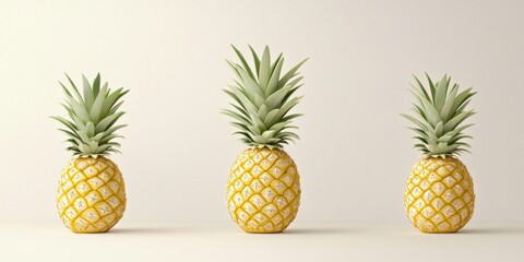 Tropical pineapples display minimalist studio food photography neutral background close-up freshness concept