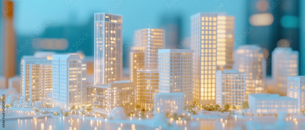 Poster illuminated smart city architectural models futuristic real estate investment visualization with dyn