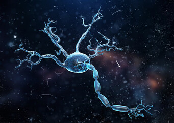 Neuron, nerve cell axon and myelin sheath substance that surrounds the axon detailed anatomy illustration. 3d illustration