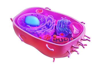 Cell division concept. Can see cell structure through shell. 3d illustration