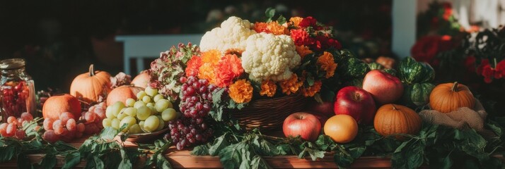 Fototapeta premium Rustic Thanksgiving Harvest Artisanal Farm-to-Table Abundance - Seasonal Culinary Storytelling for Sustainable Community Gatherings and Immersive Lifestyle Content