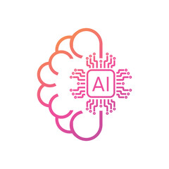 Artificial Intelligence AI Chip in Human Brain. AI Technology Artificial Intelligence Icon with Machine Learning, Digital Skills, Generative AI, AI Technology and Algorithms