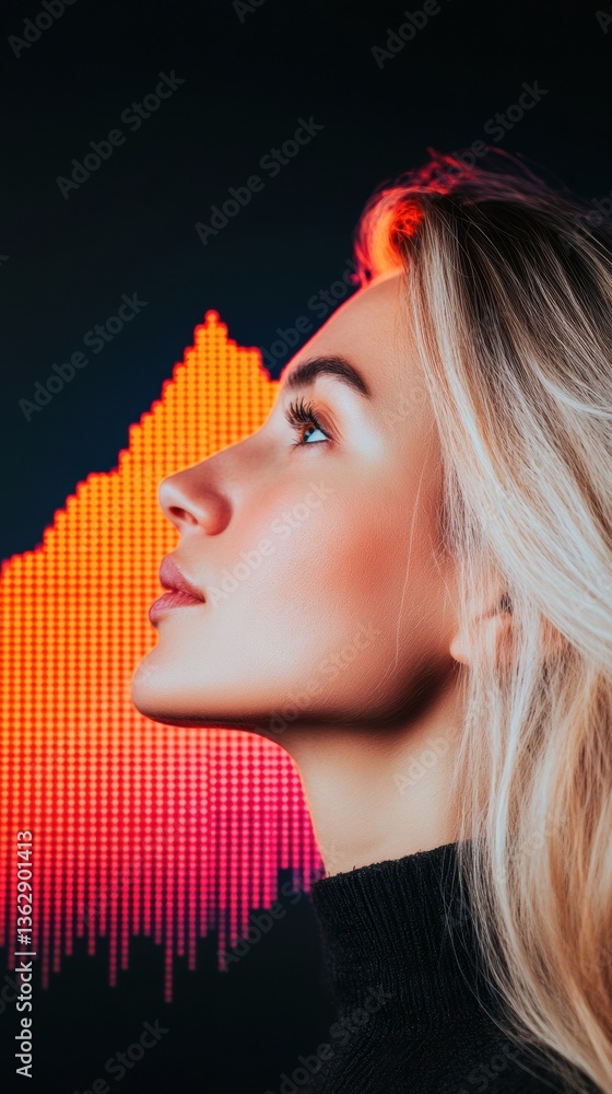 Poster digital visionary gen z aesthetic blending neon tech graphics with minimalist portrait - futuristic 