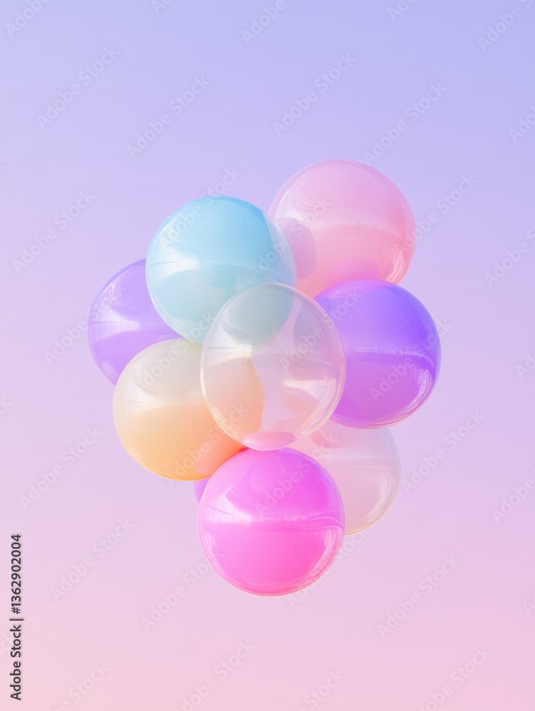 Aufkleber Soft Gradient Balloon Cluster Ethereal STEM Learning Visualization for Educational Tech Platforms - Minimalist Physics Concept Art in Pastel Palette