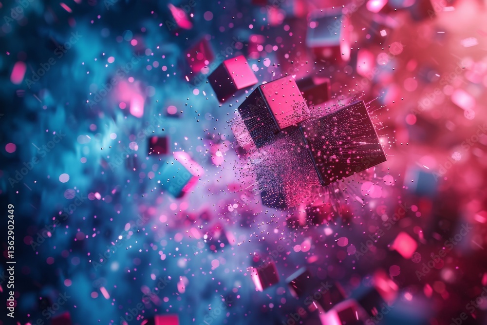 Aufkleber dynamic blend of fragmented textures and glowing particles illustrating the fusion of cosmetic produ