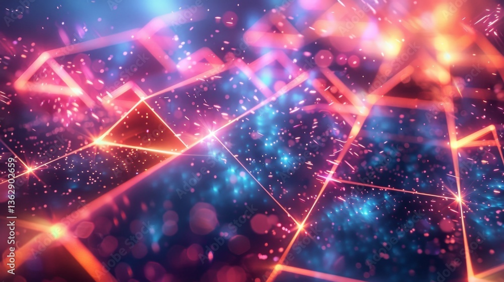 Poster dynamic geometric shapes and particle effects capture the energy of esports competition during peak 
