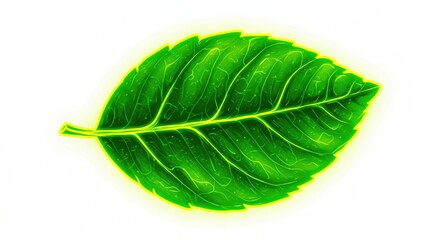 Obraz premium Bright green leaf with dewdrops highlighting its texture on a white background, ideal for nature themes - leaf of lemon| lemon leaves