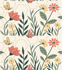 Seamless floral pattern with flowers and leaves for wallpaper and textile design
