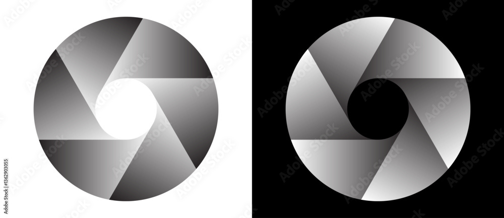 Aufkleber Set of circles with lines with gradient. Dynamic design element, icon or logo. One spiral on white background and negative spiral on black background.