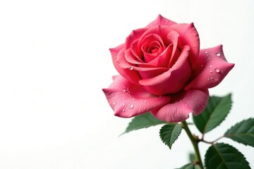 Naklejka premium Single rose on white background with dew drops, garden, isolated, flowerpot
