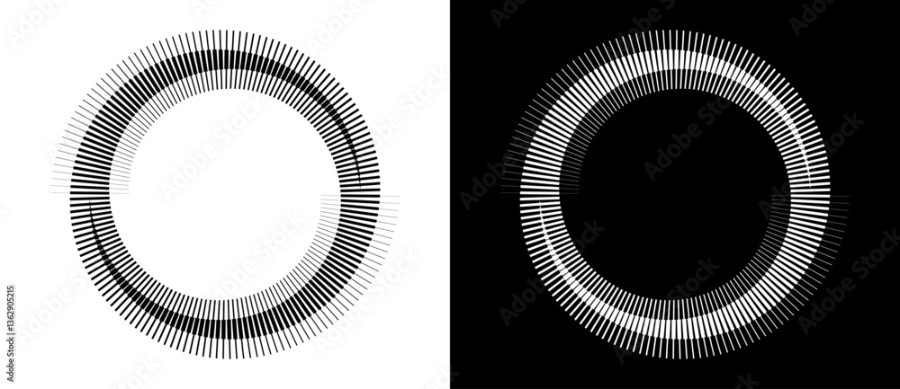 Fototapete Spiral with lines as dynamic abstract vector background or logo or icon. Yin and Yang symbol. Black spiral on white background and white spiral on black background.