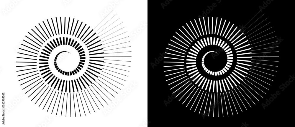 Poster spiral with lines as icon or logo. black illustration isolated on the white background and the same 