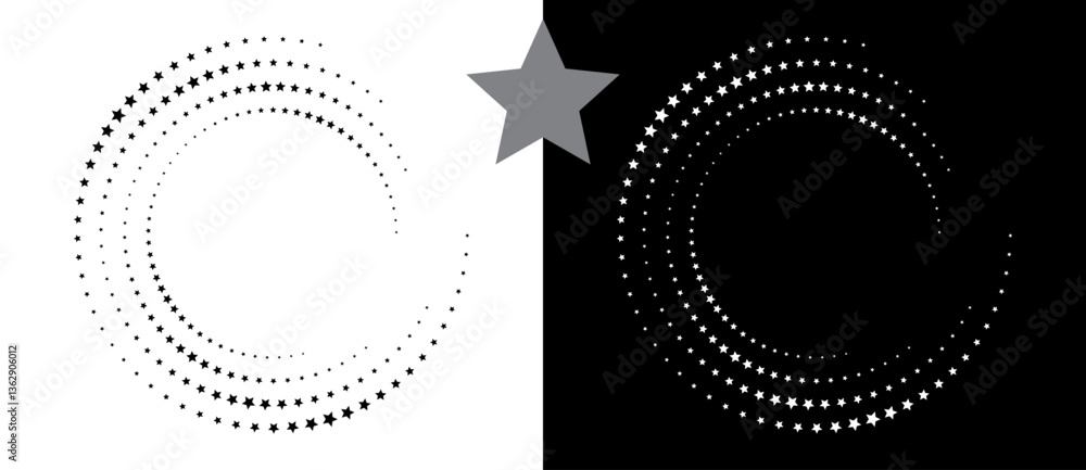 Poster abstract background with stars in circle. art design spiral as logo or icon. a black figure on a whi