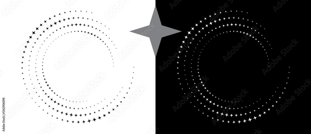 Poster abstract background with stars in circle. art design spiral as logo or icon. a black figure on a whi