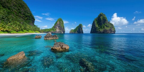 Obraz premium Tranquil tropical beach breathtaking coastal landscapes and scenic rock formations in nature photography
