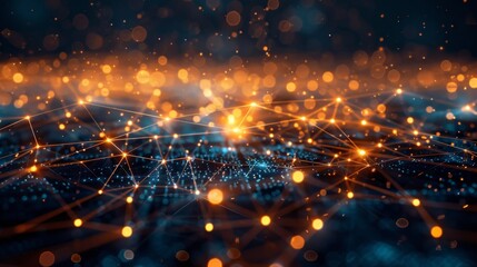 Glowing network of interconnected nodes visualizing data flow in a vibrant digital landscape