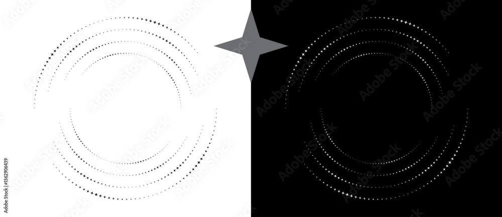 Aufkleber Abstract background with stars in circle. Art design spiral as logo or icon. A black figure on a white background and an equally white figure on the black side.